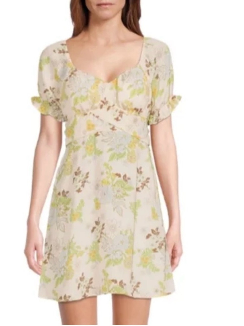 MADDEN NYC Sweetheart Floral Mini Dress in Cream and Yellow women’s size L